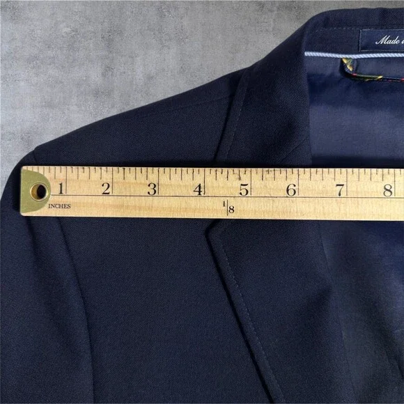 LANDS END Mans Navy Blazer Sport Coat Two Button Jacket 42R WOOL Suits